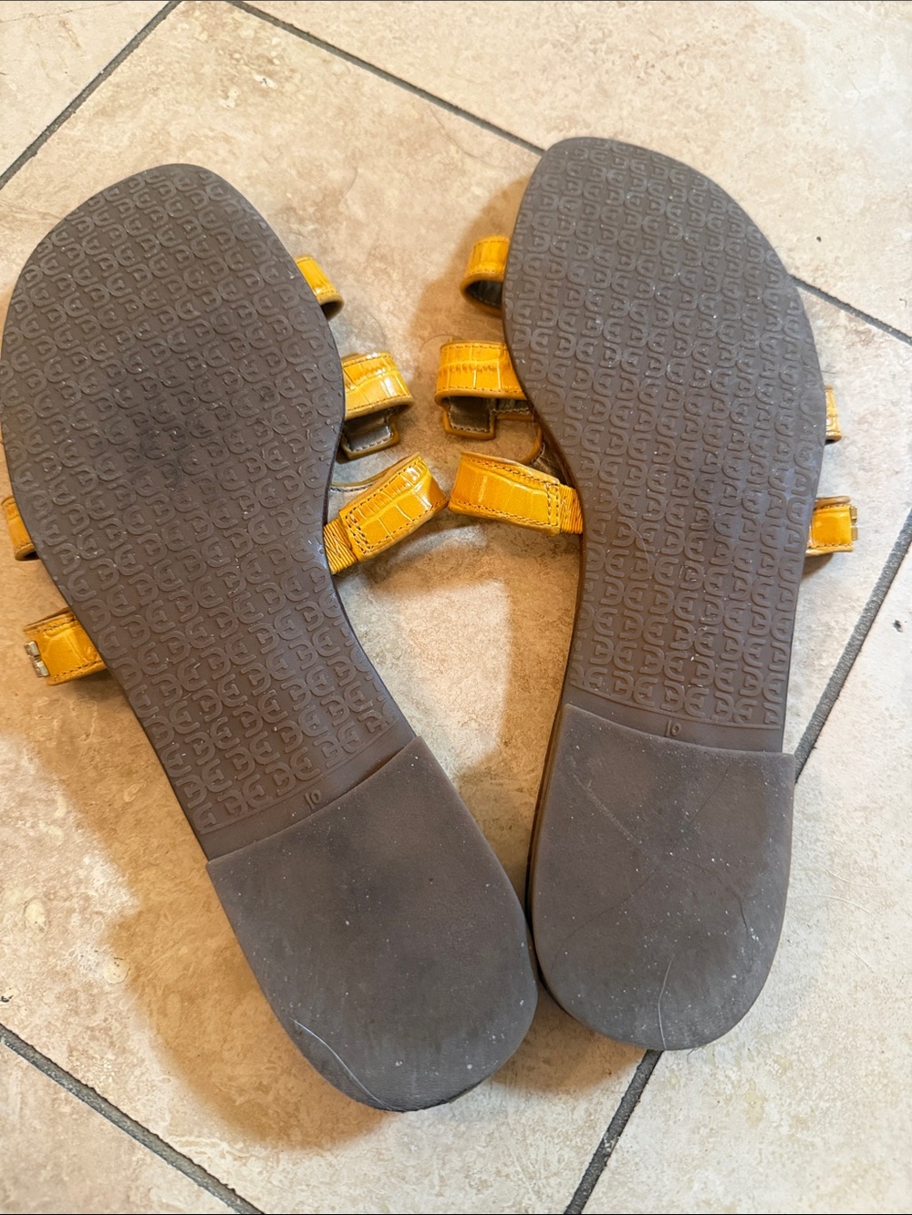 Sam Edelman Mustard Croc-Embossed Double-Strap Slide Sandals - Picture 2 of 3